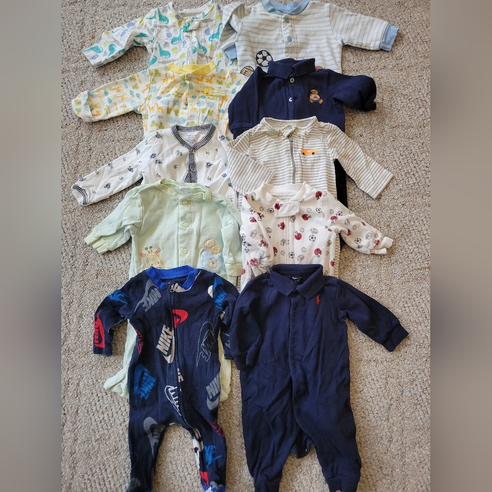 3 months Boys Onesies Footie PJs Bundle - Nike, Polo Ralph Lauren, Carters, etc.